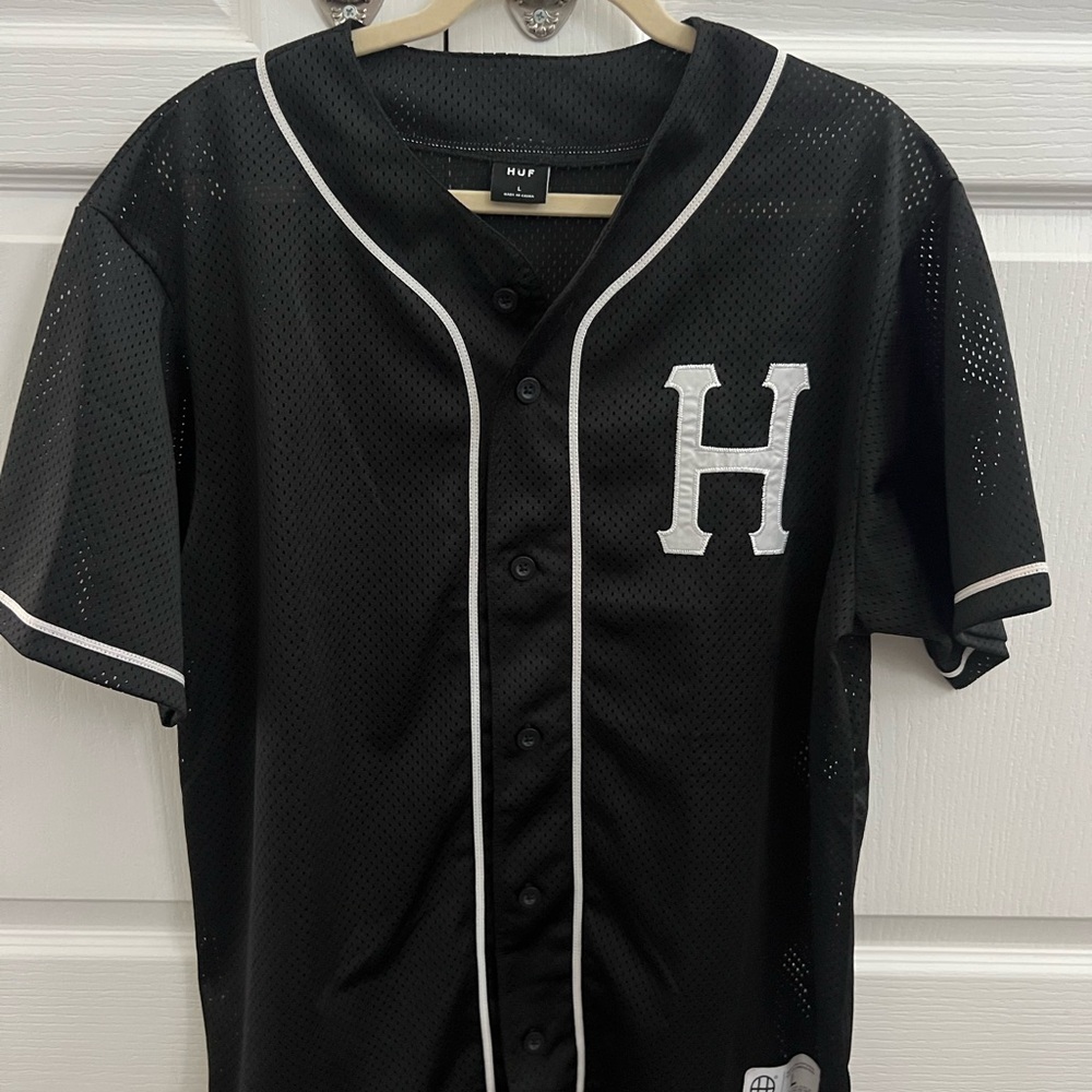 HUF Black Mesh Baseball Shirt
